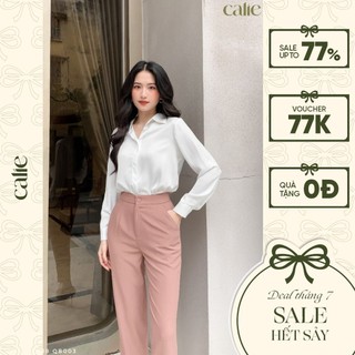 Áo sơ mi lụa nữ cổ đức dài tay form rộng dáng basic giấu khuy 3 màu thanh lịch thời trang công sở Calie House AS261