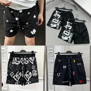 Quần Short Gió Nam DSQ Đen In Hoạ Tiết Hình Lá Phong Trắng Chữ Dsquared2 Sau Mông Cho Các Boy Phố Đi Chơi Đi Biển 2024