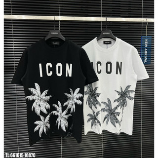 Áo phông nam nữ DSQ in hoạ tiết hình cây dừa đầu lâu chữ ICON hai mặt boy phố. Áo thun Dsquared cây dừa siêu hotrend.