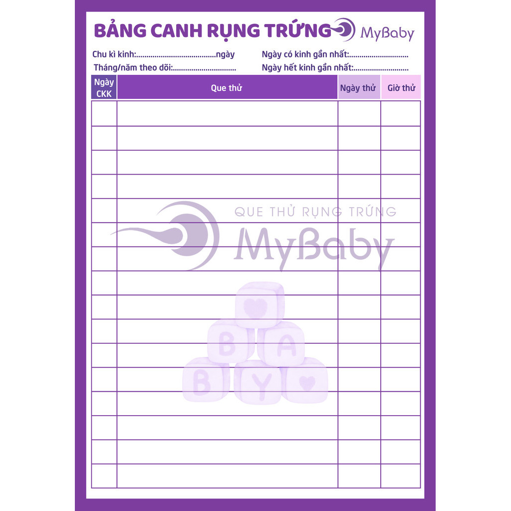 Bảng dán que theo dõi ngày rụng trứng Mybaby