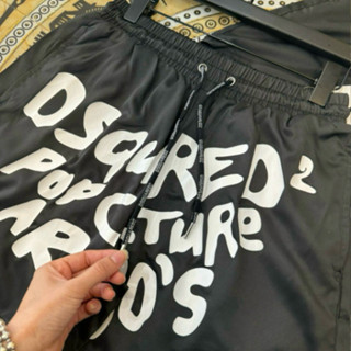 89 Quần Short Gió Nam DSQ Đen In Hoạ Tiết Chữ Dsq2 Pol Culture Vát Chéo Phối Dây Rút Dệt Siêu Cấp Cho Anh Em Boy Phố 89