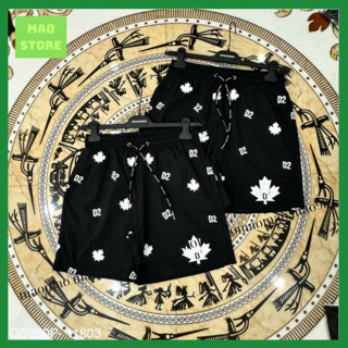 89 Quần Short Gió Nam DSQ Đen In Hoạ Tiết Logo Hình Lá Phong D2 Trắng Quanh Quần. Quần Đùi Siêu Cấp Cho Boy Phố Đi BiểN 