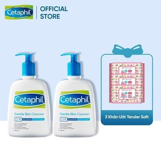 [Tặng 3 gói khăn giấy ướt] Combo 2 Sữa rửa mặt dịu nhẹ cho da nhạy cảm Cetaphil Gentle Skin Cleanser 500ml/chai