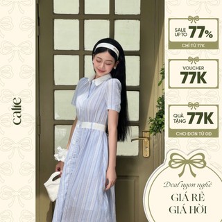Váy dáng xòe cổ đức phối bản đai eo thương hiệu Calie VX194