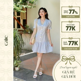 Váy dáng xòe đuôi cá cổ v tay ngắn calie vx126