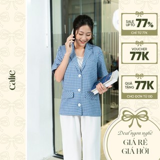 Áo blazer kẻ tay cộc basic cổ V dáng dứng Calie AB018