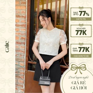 Áo croptop ren tay bồng hoạ tiết hoa nổi nữ tính CALIE AC261