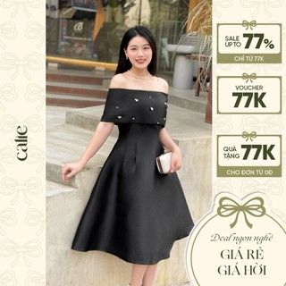 Váy dáng xòe trễ vai đính đá calie vx162