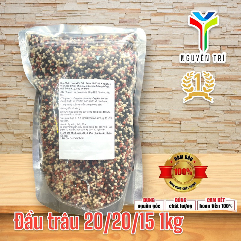1kg Phân bón NPK Đầu Trâu 20-20-15 + TE (bán lẻ từ bao 50kg)