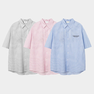 Áo Sơ Mi Tay Ngắn Nam Nữ Kẻ Sọc Teelab Local Brand Chất Liệu Oxford Form Oversize 3 Màu Xanh, Hồng, Xám SS052