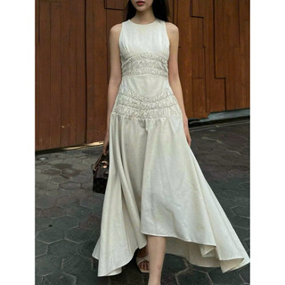 [Mya house] Đầm linen sát nách xếp li nhíu eo nhính thun dáng dài xoè dành cho nữ