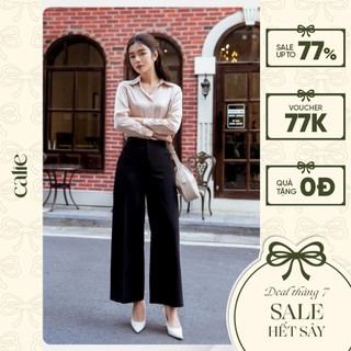 CALIE Áo sơ mi lụa chống nhăn cổ đức dài tay form rộng dáng basic giấu khuy 3 màu thanh lịch thời trang công sở AS261