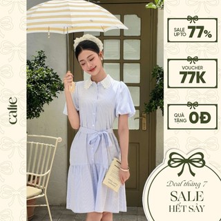 Váy dáng A cổ ren đai eo tiểu thư thương hiệu Calie VA410
