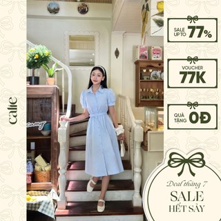 Váy dáng xòe cổ đức đai eo thương hiệu Calie- VX192