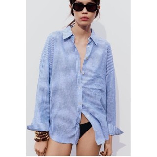 Áo Zara full tag made Morocco sơ mi sọc xanh chất liệu mát đẹp cao cấp - Luumooc