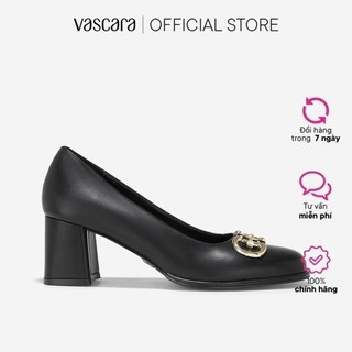 Vascara giày bít mũi tròn block heel nhấn khóa trang trí - bmn 0651