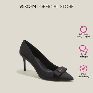 Vascara giày bít mũi nhọn vải sọc đính nơ trang trí - bmn 0626