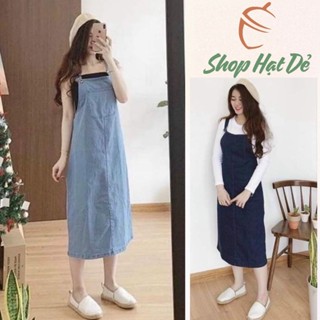 Yếm váy jeans nữ dáng dài đen xanh, yếm bò nữ dài xẻ sau Y1 Shop Hạt Dẻ
