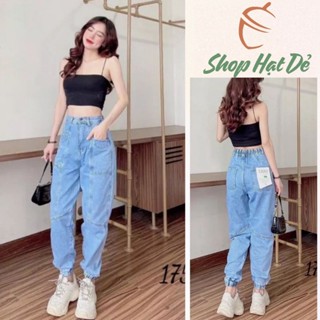 Quần baggy jean nữ lưng cao cạp chun bo gấu phong cách hàn quốc chất liệu bò mịn đẹp Shop Hạt Dẻ