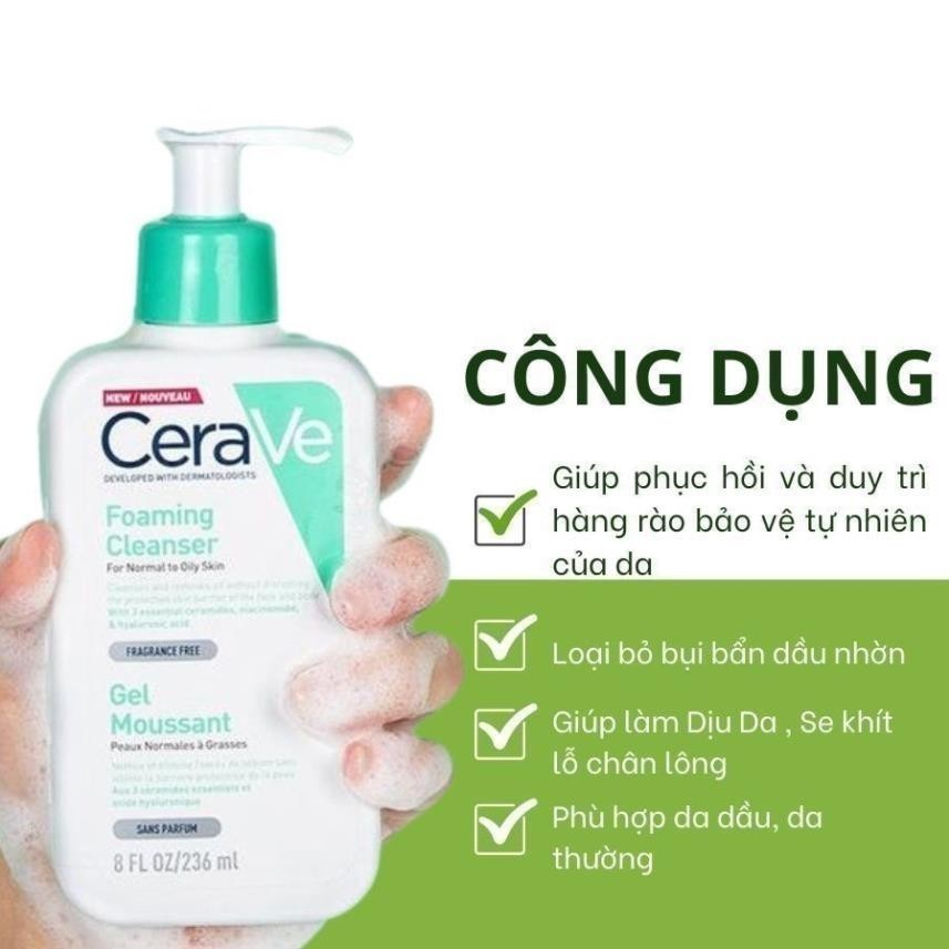 Sữa Rửa Mặt Cerave Chính Hãng Sạch Sâu Cho Da Thường Đến Da Dầu dung tích 236mL