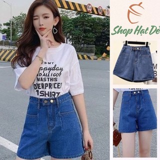 Quần đùi jeans bò nữ xanh ống rộng lưng cao Q2, quần short nữ cạp cao phong cách tối giản Shop Hạt Dẻ
