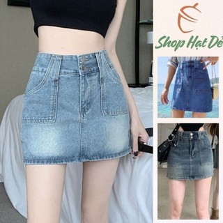 Chân váy jean chữ A dáng ngắn cạp cao có quần lót trong, chân váy bò ngắn 3 màu Shop Hạt Dẻ V1