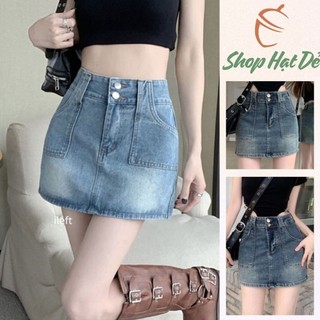 Chân váy jean chữ A dáng ngắn cạp cao có quần lót trong trẻ trung năng động chất liệu jean cao cấp V1 Shop Hạt Dẻ
