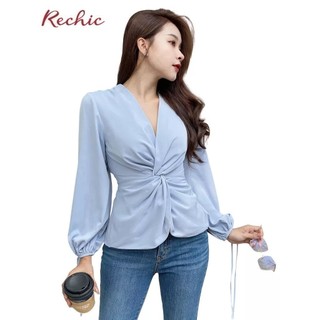 RECHIC Áo kiểu Dylie kiểu cổ V dáng chiết eo chi tiết xoắn ốc thanh lịch nữ tính