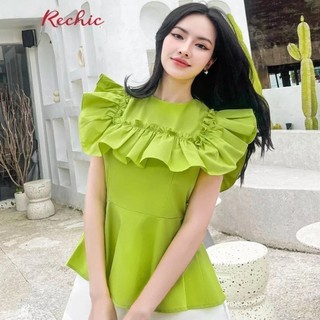 RECHIC Áo kiểu nữ Hebe cổ tròn viền bèo chiết eo xòe xinh xắn thanh lịch sang trọng