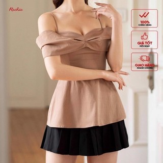 RECHIC Chân Váy Pleta Màu Đen dáng xòe xếp ly ngắn dễ phối năng động xinh xắn dạo phố