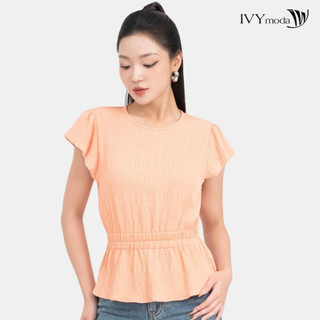 Áo sơ mi lụa peplum cổ tròn nữ ivy moda ms 16b9871