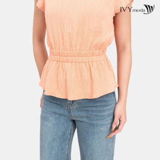 Áo sơ mi lụa Peplum cổ tròn nữ IVY moda MS 16B9871