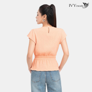 Áo sơ mi lụa Peplum cổ tròn nữ IVY moda MS 16B9871