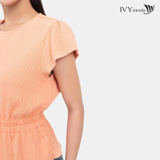 Áo sơ mi lụa Peplum cổ tròn nữ IVY moda MS 16B9871
