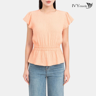 Áo sơ mi lụa Peplum cổ tròn nữ IVY moda MS 16B9871