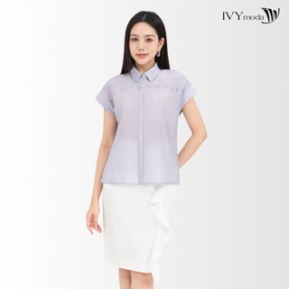 Áo sơ mi cổ đức tay liền nữ ivy moda ms 16m8709