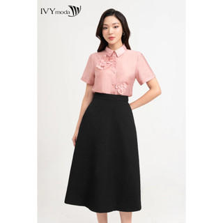 Áo sơ mi nữ tencel hoa ngực ivy moda ms 16m8699