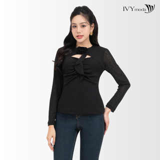 Áo thun đính hoa cut - out nữ ivy moda ms 58b9618