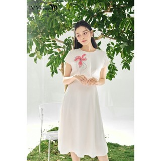Camellia midi - đầm lụa phối hoa nữ ivy moda ms 48m8803