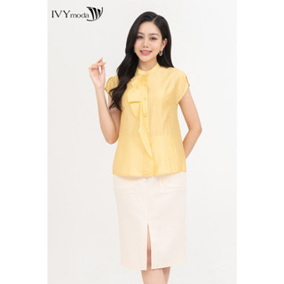 Áo sơ mi cổ trụ tay hến nữ ivy moda ms 16m8685