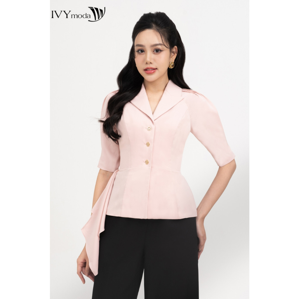 Áo Sơ Mi Cổ V Chiết Eo nữ IVY moda MS 17B9574