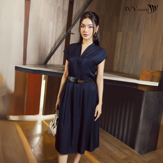 Đầm xòe cổ v phối đai nữ ivy moda ms 47m8697