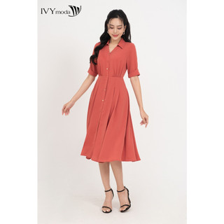 Đầm lụa cổ đức dáng xòe nữ IVY moda MS 48M8682