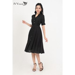 Đầm lụa cổ đức dáng xòe nữ IVY moda MS 48M8682