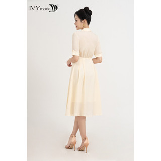 Đầm lụa cổ đức dáng xòe nữ IVY moda MS 48M8682