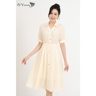 Đầm lụa cổ đức dáng xòe nữ IVY moda MS 48M8682