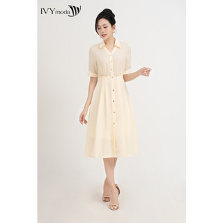Đầm lụa cổ đức dáng xòe nữ IVY moda MS 48M8682