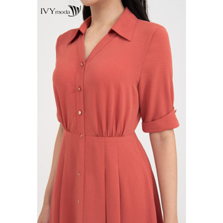 Đầm lụa cổ đức dáng xòe nữ IVY moda MS 48M8682