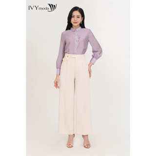 Áo sơ mi lụa đính hoa , Áo cổ đức dáng suông công sở nữ IVY moda MS 17M8554