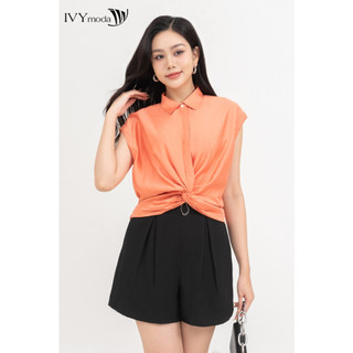 Áo sơ mi tay hến xoắn eo nữ ivy moda ms 15m8657